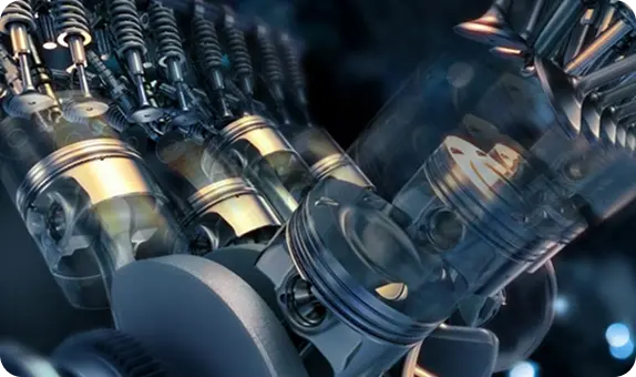 Close-up of a twin-turbo V8 engine's internal components