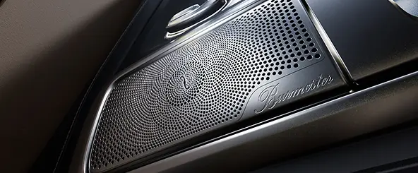 Close-up of a Burmester speaker grille in the G-Class cabin