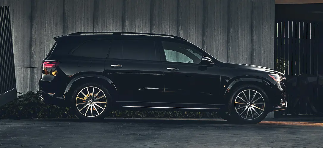 Black Mercedes-Benz GLS rear three-quarter view