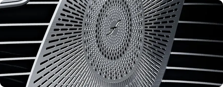 Close-up of a Burmester speaker grille in the GLS