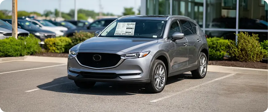 Gray Mazda CX-5 SUV parked in a dealership lot