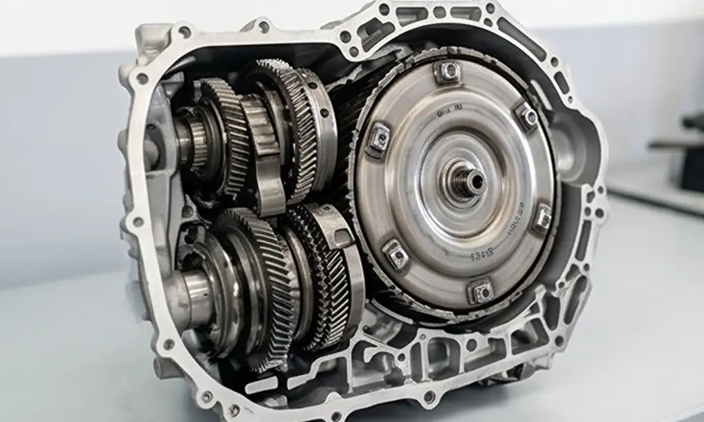 Cutaway view of an automatic transmission showing its internal gears and components