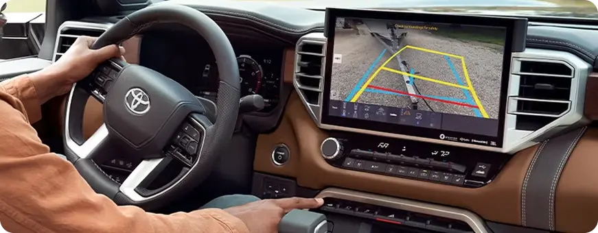 Toyota Tundra touchscreen showing the Trailer Backup Guide with Straight Path Assist