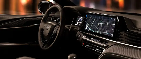 Toyota Camry dashboard and touchscreen with ambient lighting