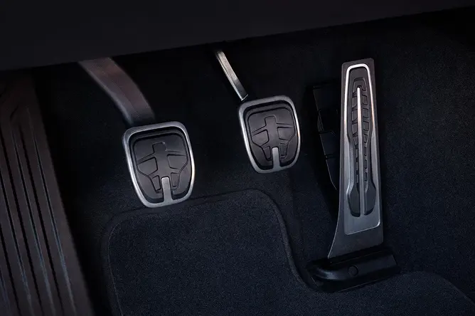 Close-up of the Toyota GR Supra manual pedals