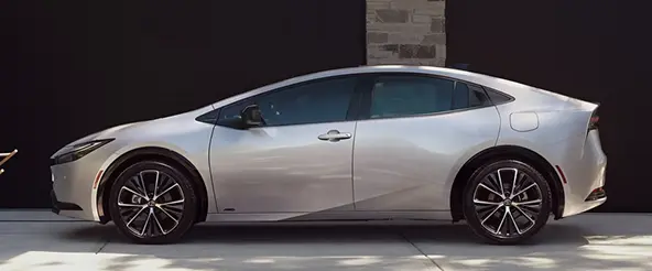 Silver Toyota Prius Prime, side profile