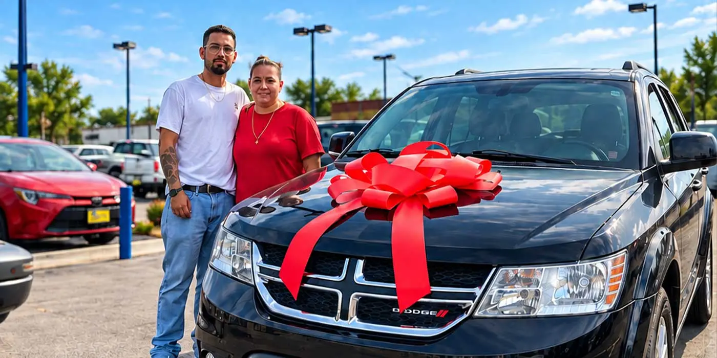 Customers with their new car