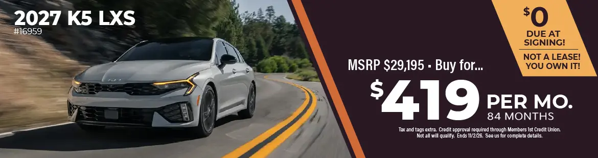 Purchase a 2027 KIA K5 LXS from $419/month