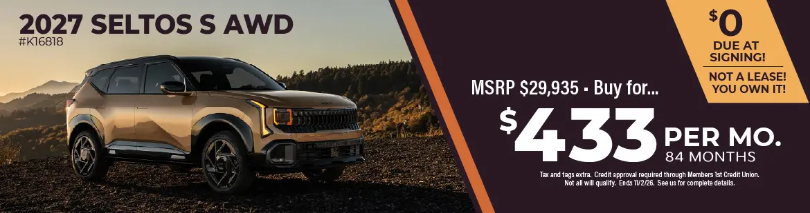 2027 Seltos S AWD from $433/month Purchase