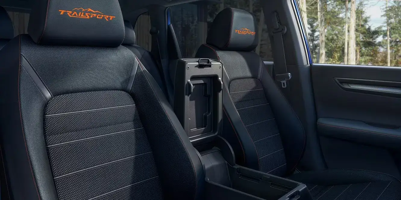 2027 Honda CR-V TrailSport front seats with orange embroidery and center console