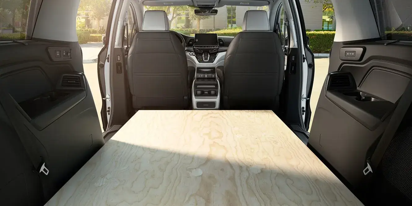 2027 Honda Odyssey cargo area with the second row removed and a flat load floor
