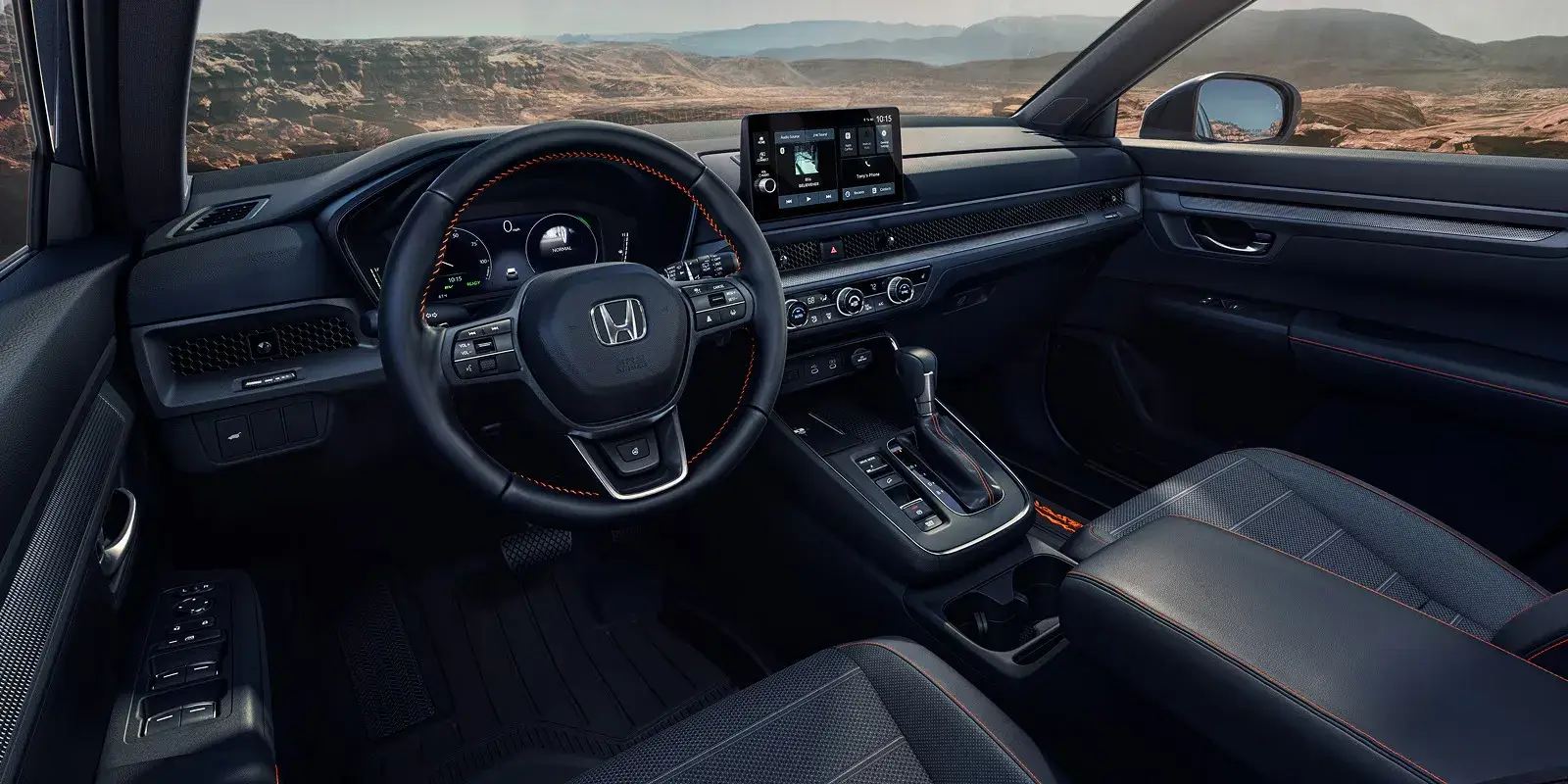 2027 Honda CR-V dashboard and steering wheel seen from behind the driver's seat
