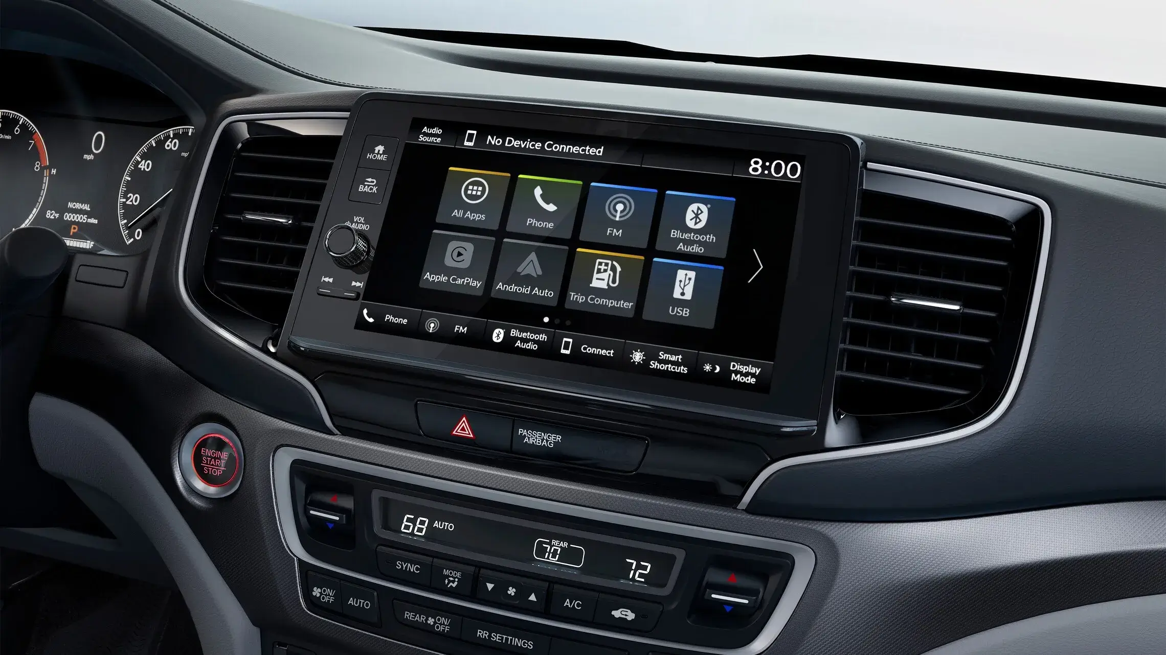 Honda Ridgeline nine-inch color touchscreen with wireless Apple CarPlay and Android Auto