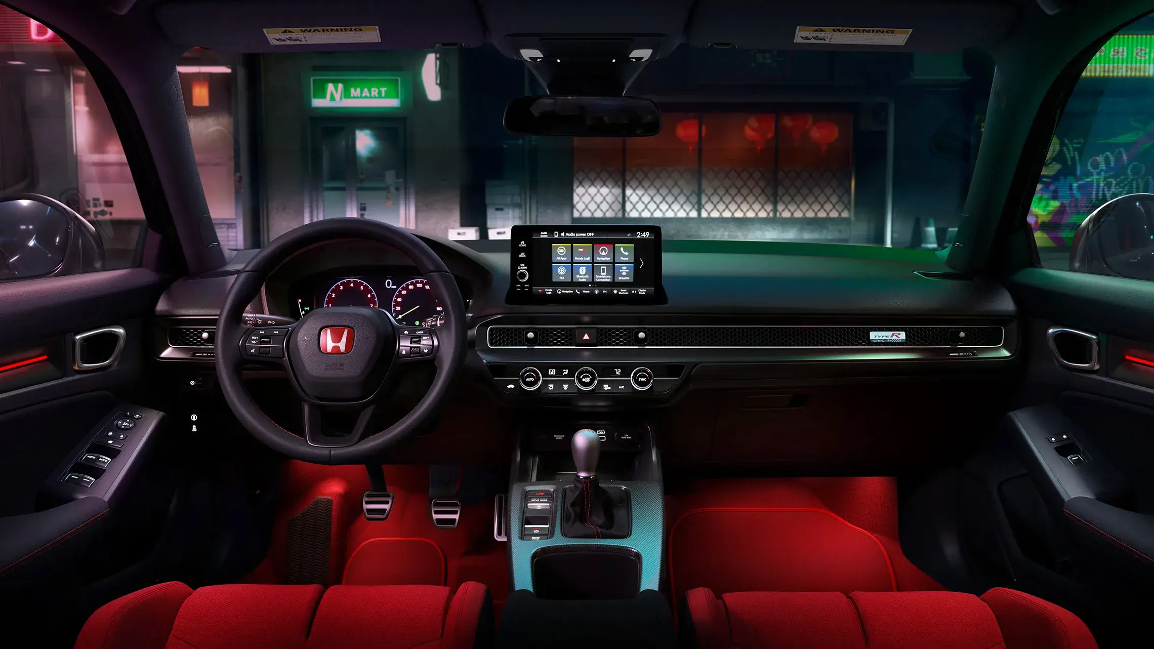 Honda Civic Type R technology overview with touchscreen infotainment, wireless Apple CarPlay and Android Auto