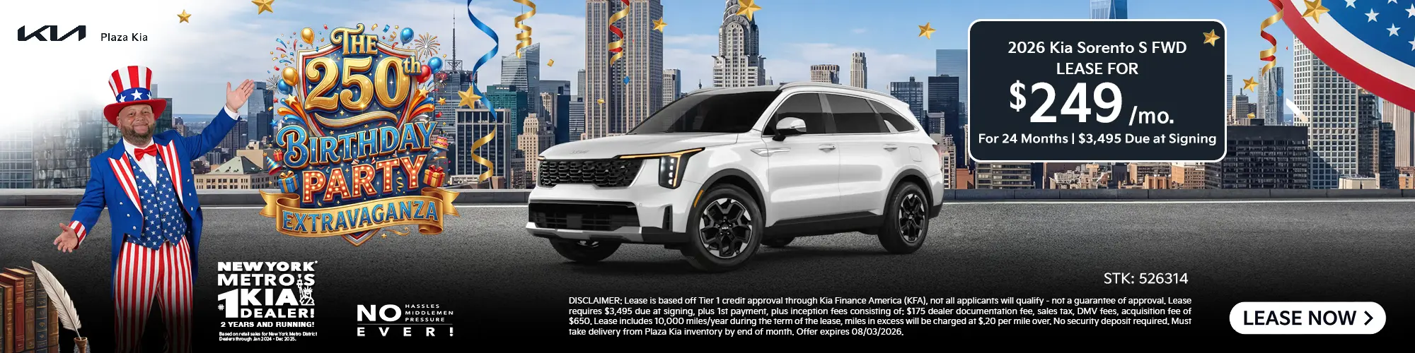 2026 Kia Sorento S FWD Lease