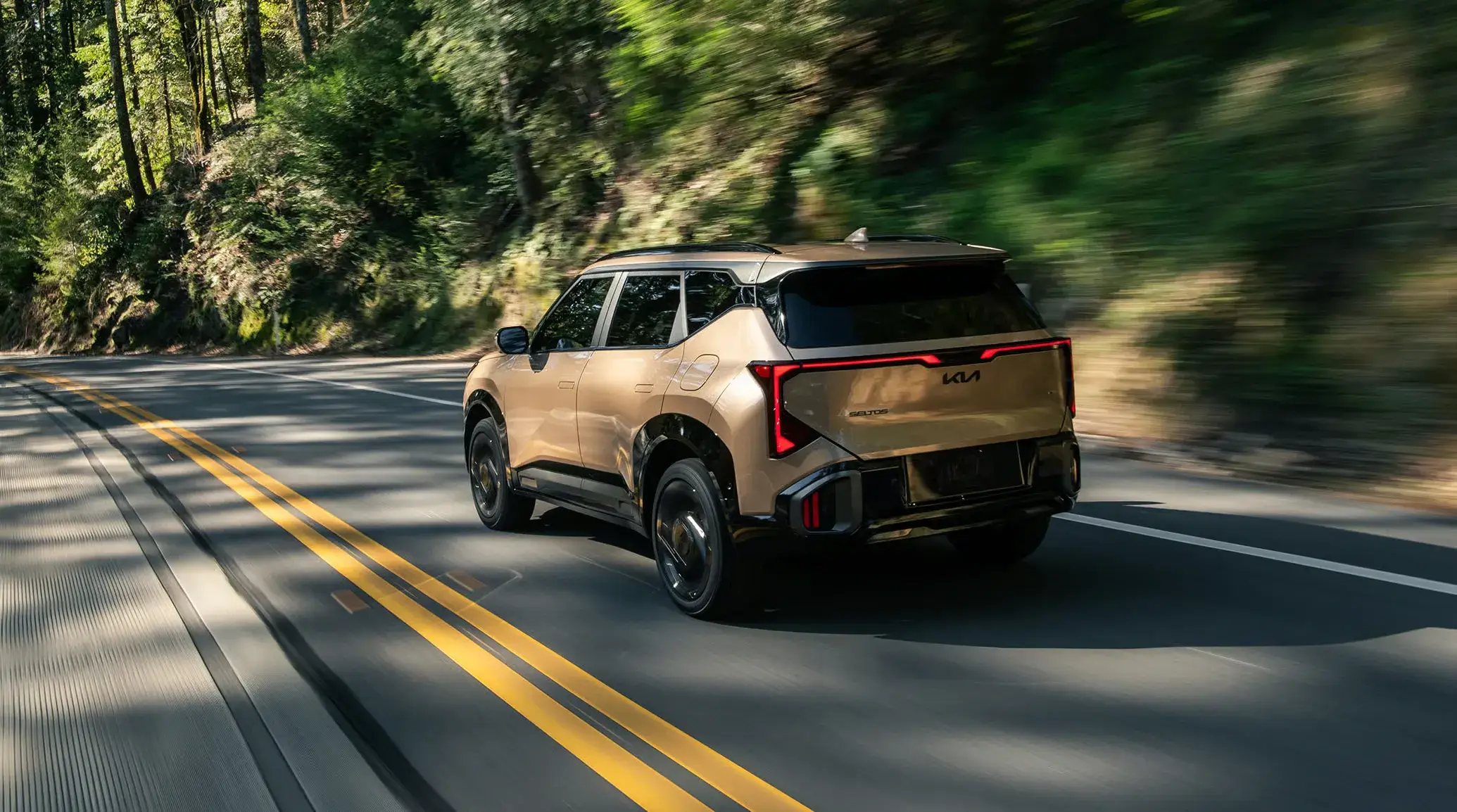 Rear view of the 2027 Kia Seltos showing the vertical taillights and wide tailgate opening