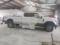 Pickup truck inside the body shop repair area