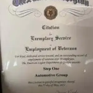 The American Legion Department of Georgia Presents Step One with award