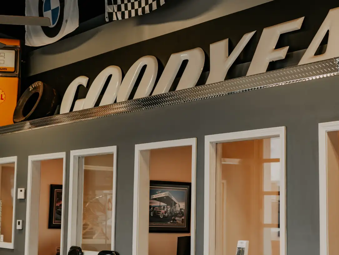 Interior wall detail inside Tailgate Motor Co. dealership offices