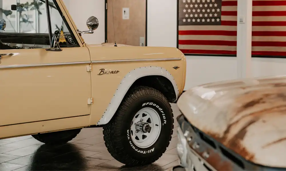Classic Ford Bronco inside the Tailgate Motor Co. showroom