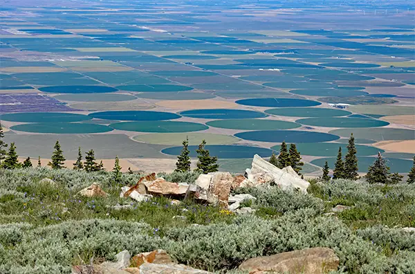 A view of the Magic Valley from atop an Albion Mountain peak, south of Burley, Idaho.