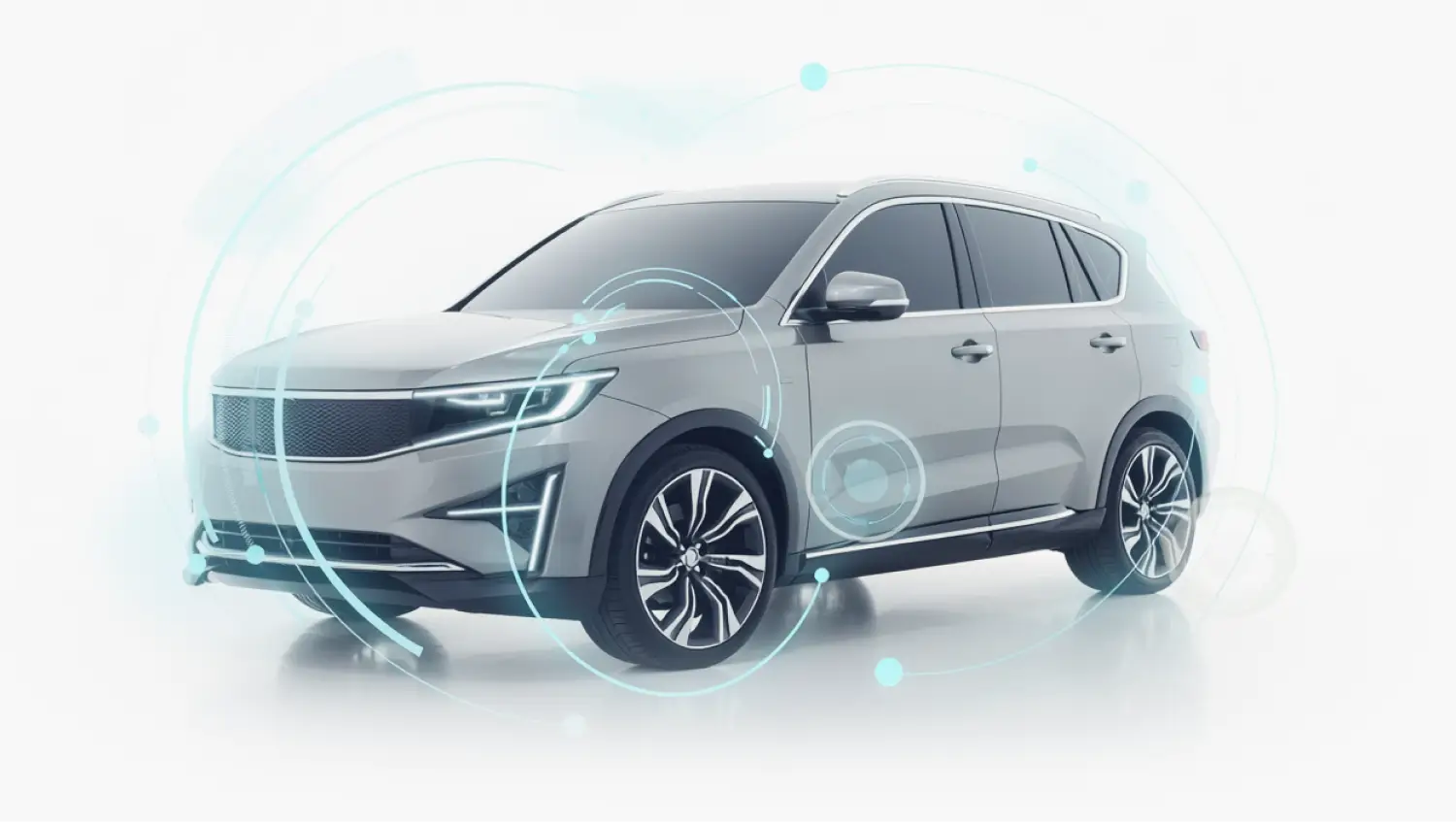 Modern SUV with advanced safety and technology features visualization.