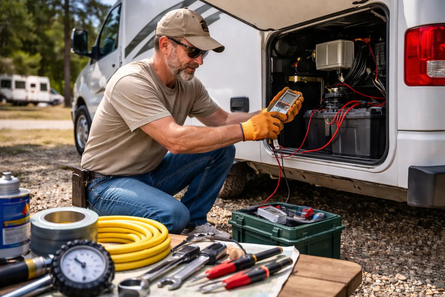 Man Working on Camper Maintenance