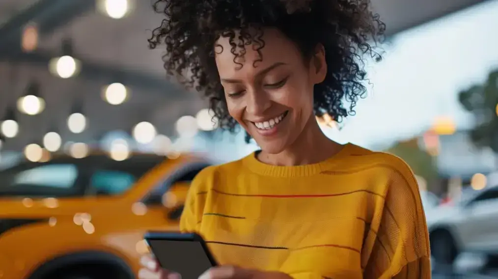Customer reviewing vehicle purchase details on a tablet