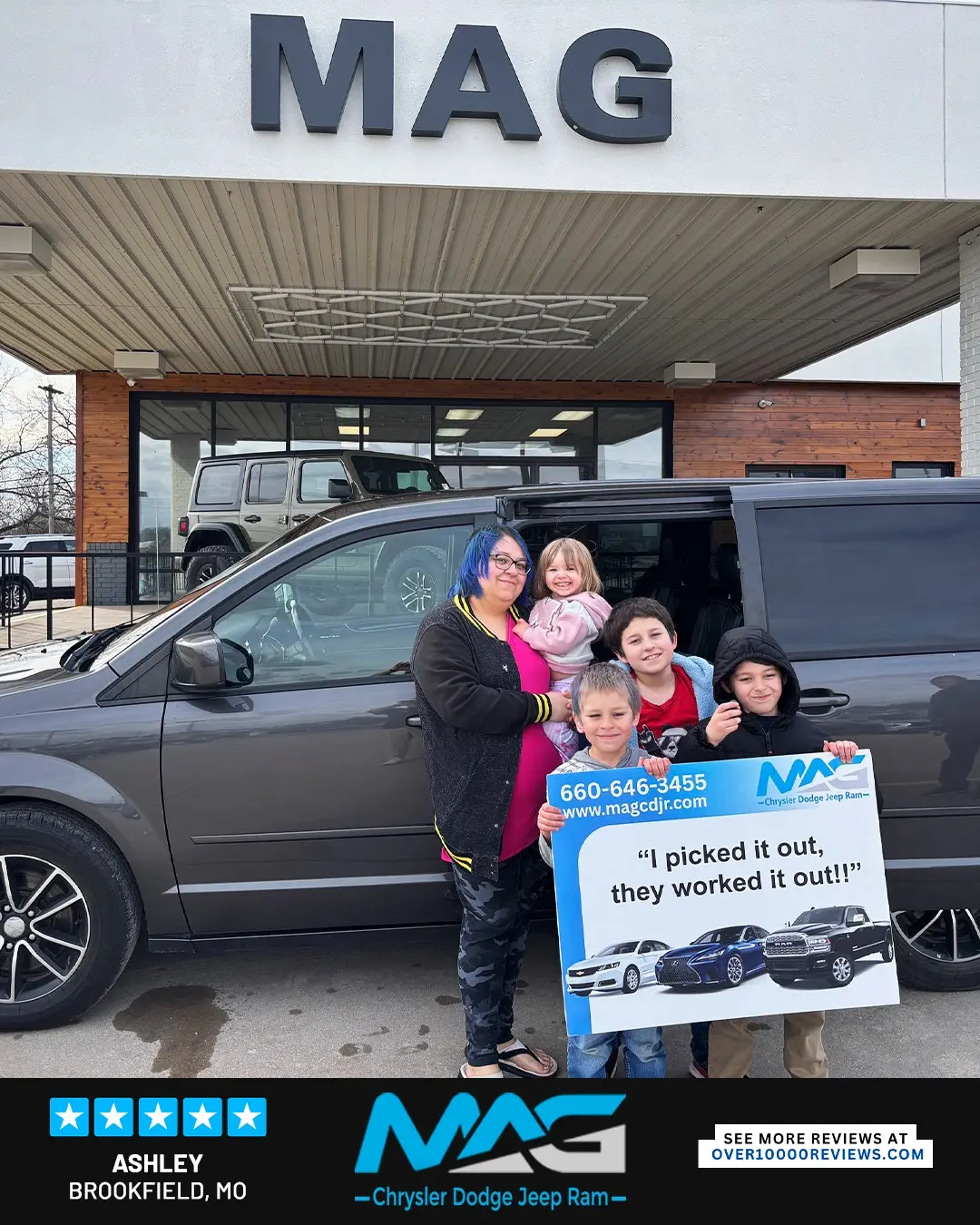 Smiling MAG CDJR customer featured in a testimonial about excellent car buying experience