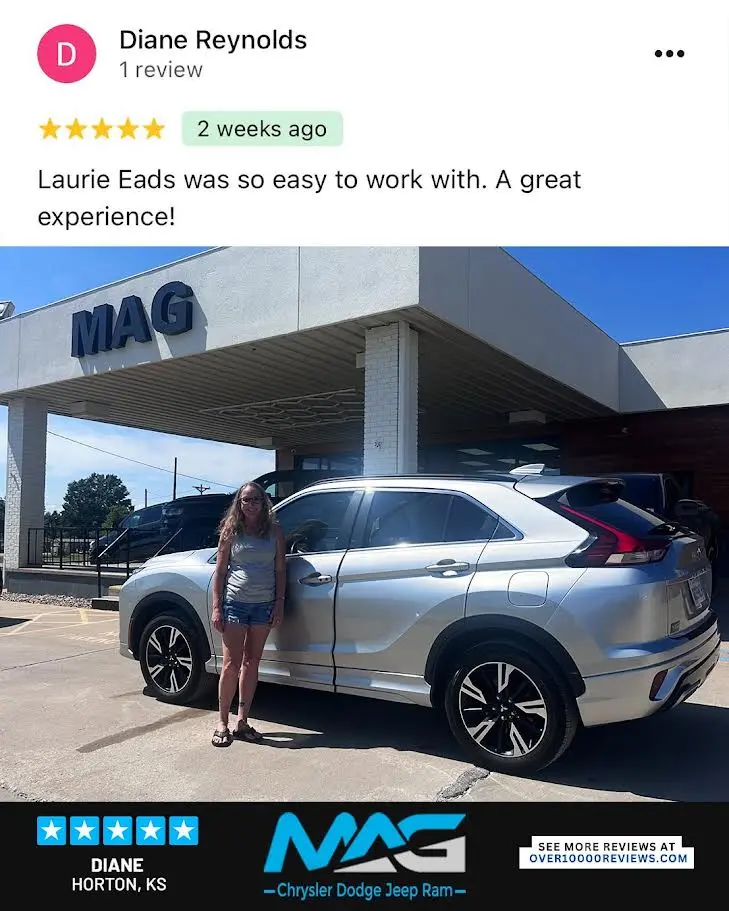 Smiling MAG CDJR customer featured in a testimonial about excellent car buying experience