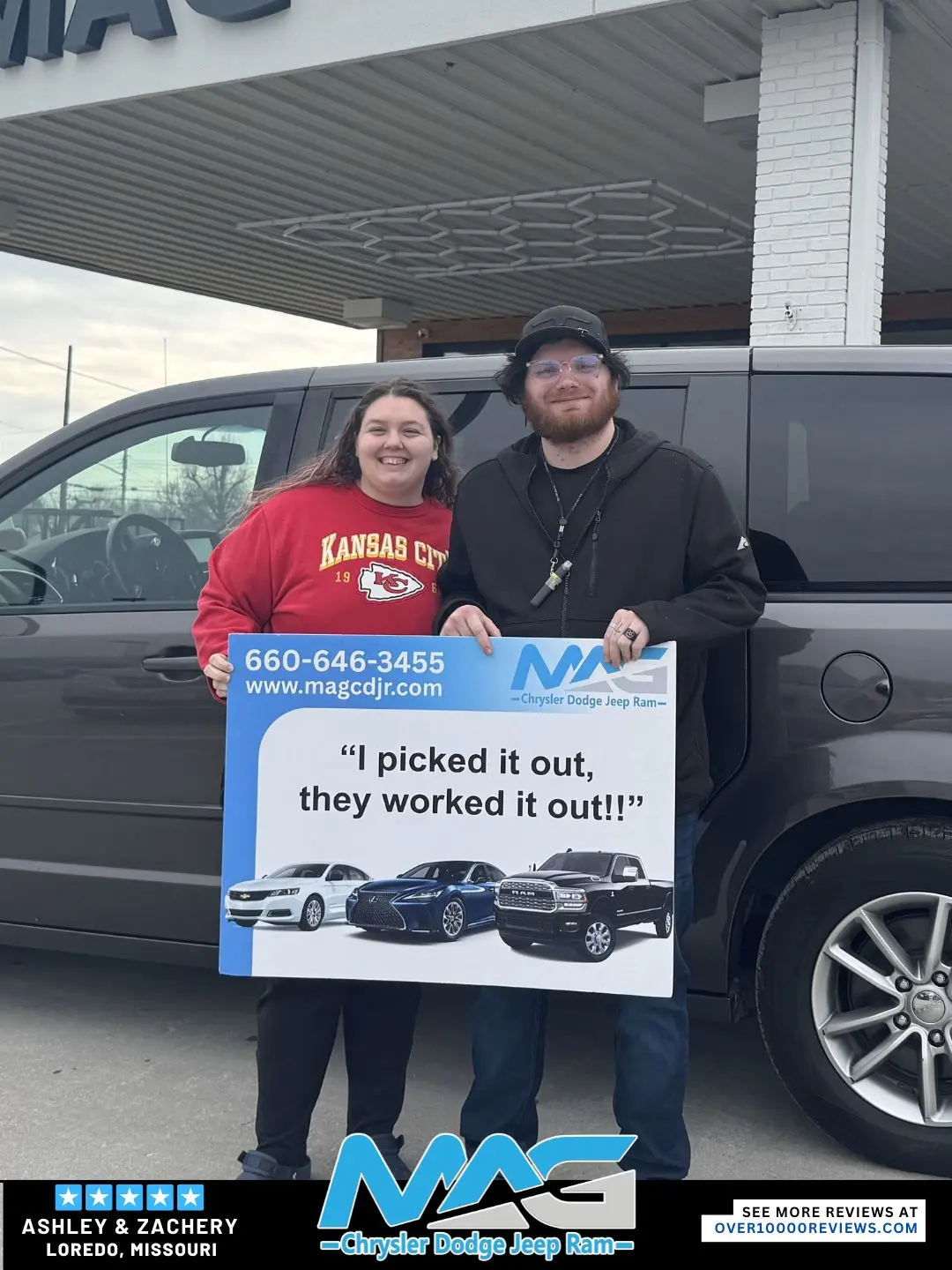 Smiling MAG CDJR customer featured in a testimonial about excellent car buying experience