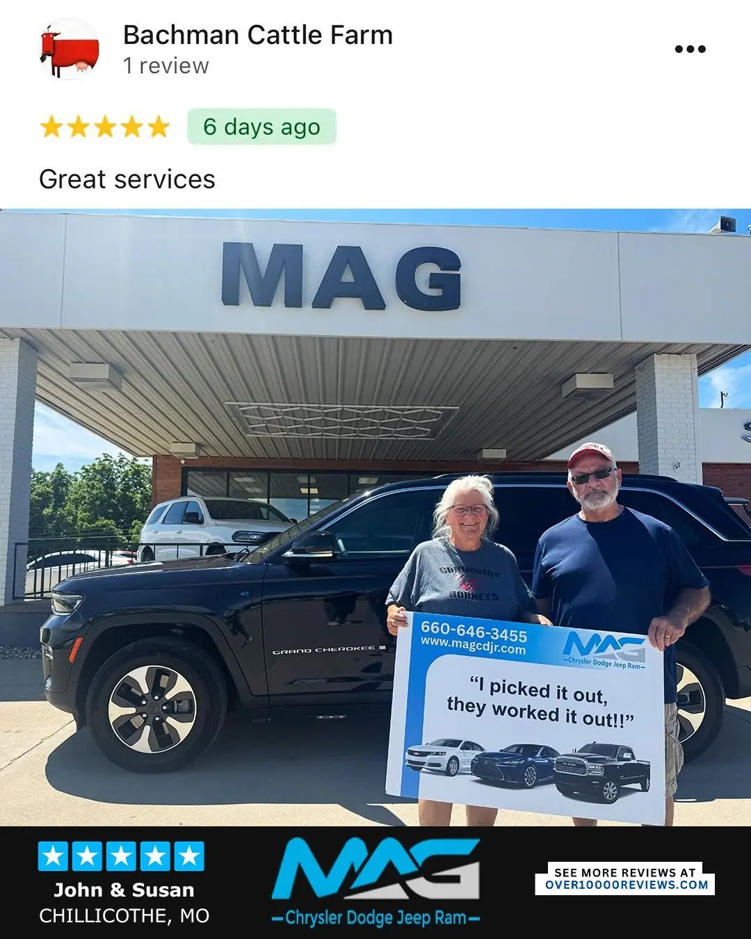 Smiling MAG CDJR customer featured in a testimonial about excellent car buying experience