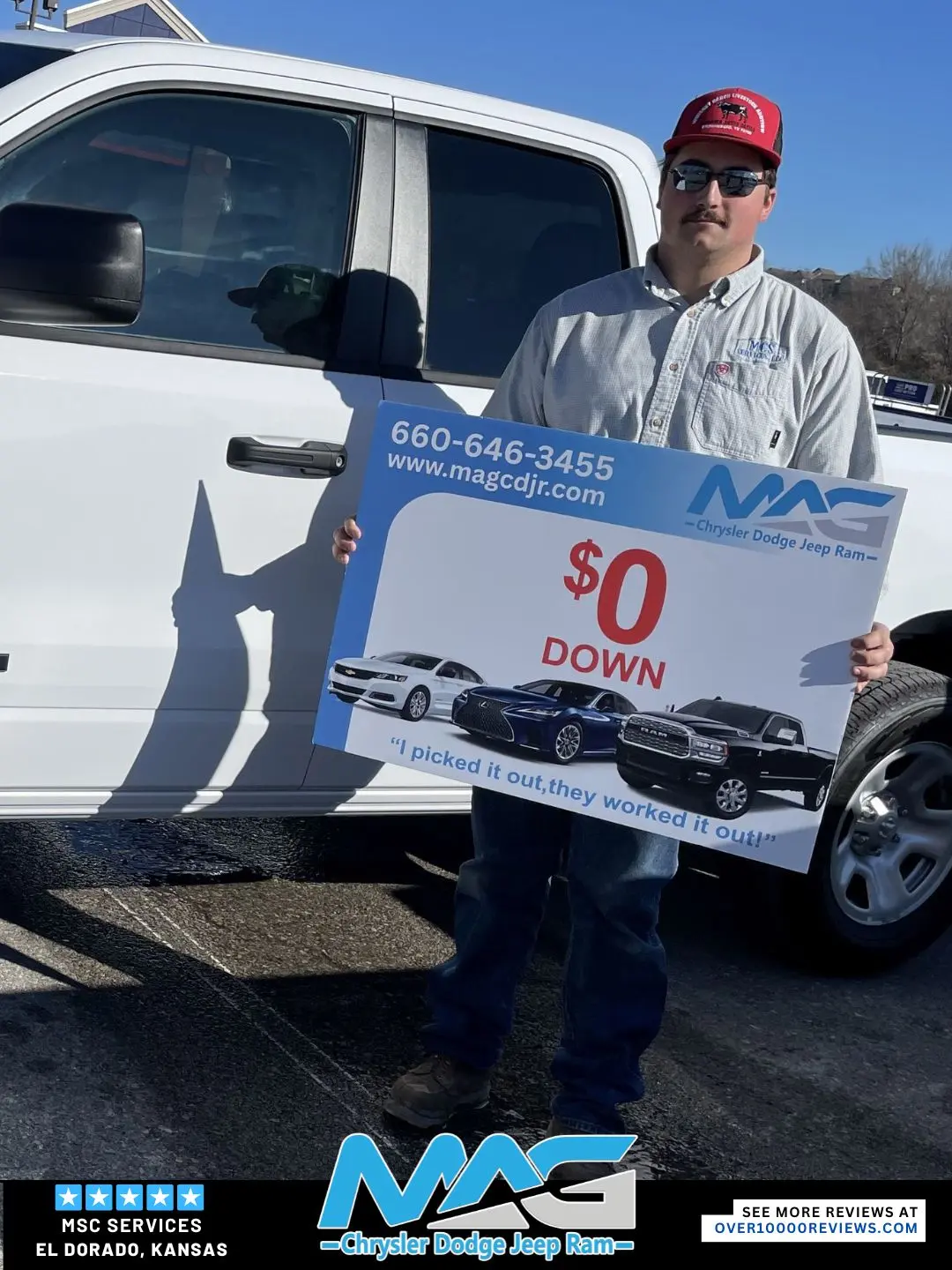 Smiling MAG CDJR customer featured in a testimonial about excellent car buying experience