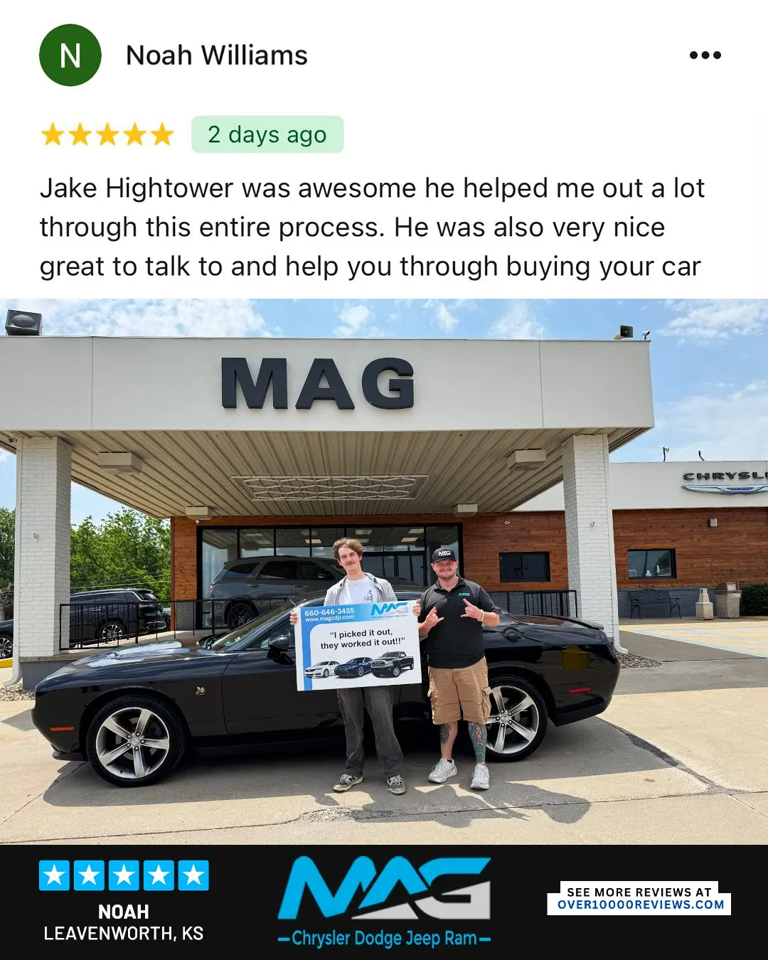 Smiling MAG CDJR customer featured in a testimonial about excellent car buying experience