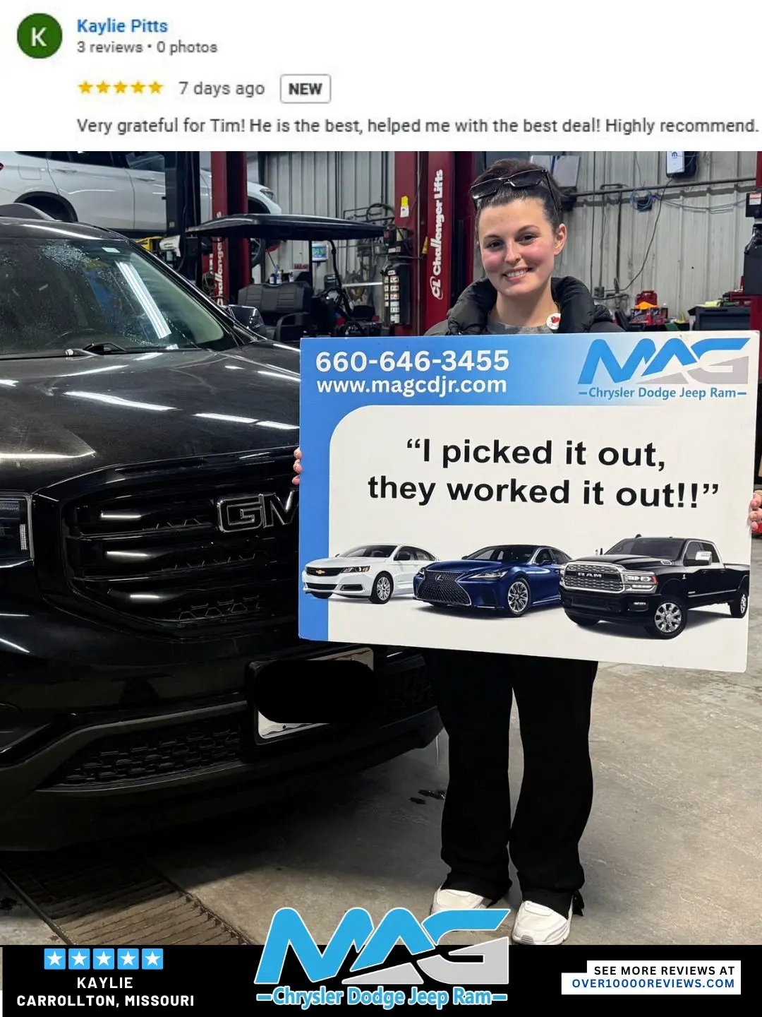 Smiling MAG CDJR customer featured in a testimonial about excellent car buying experience