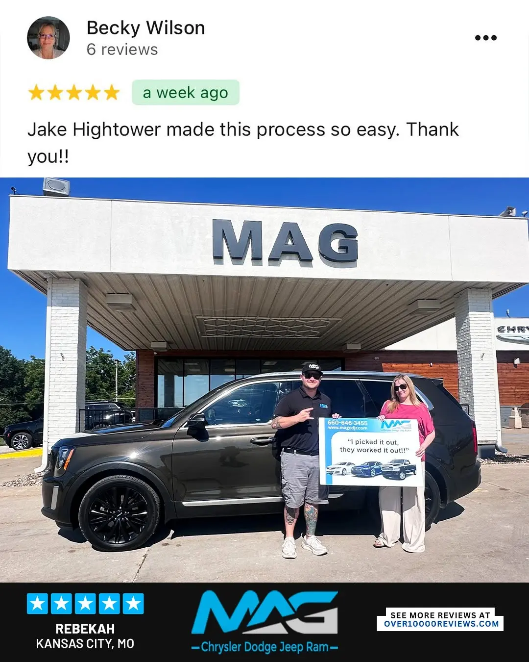 Smiling MAG CDJR customer featured in a testimonial about excellent car buying experience