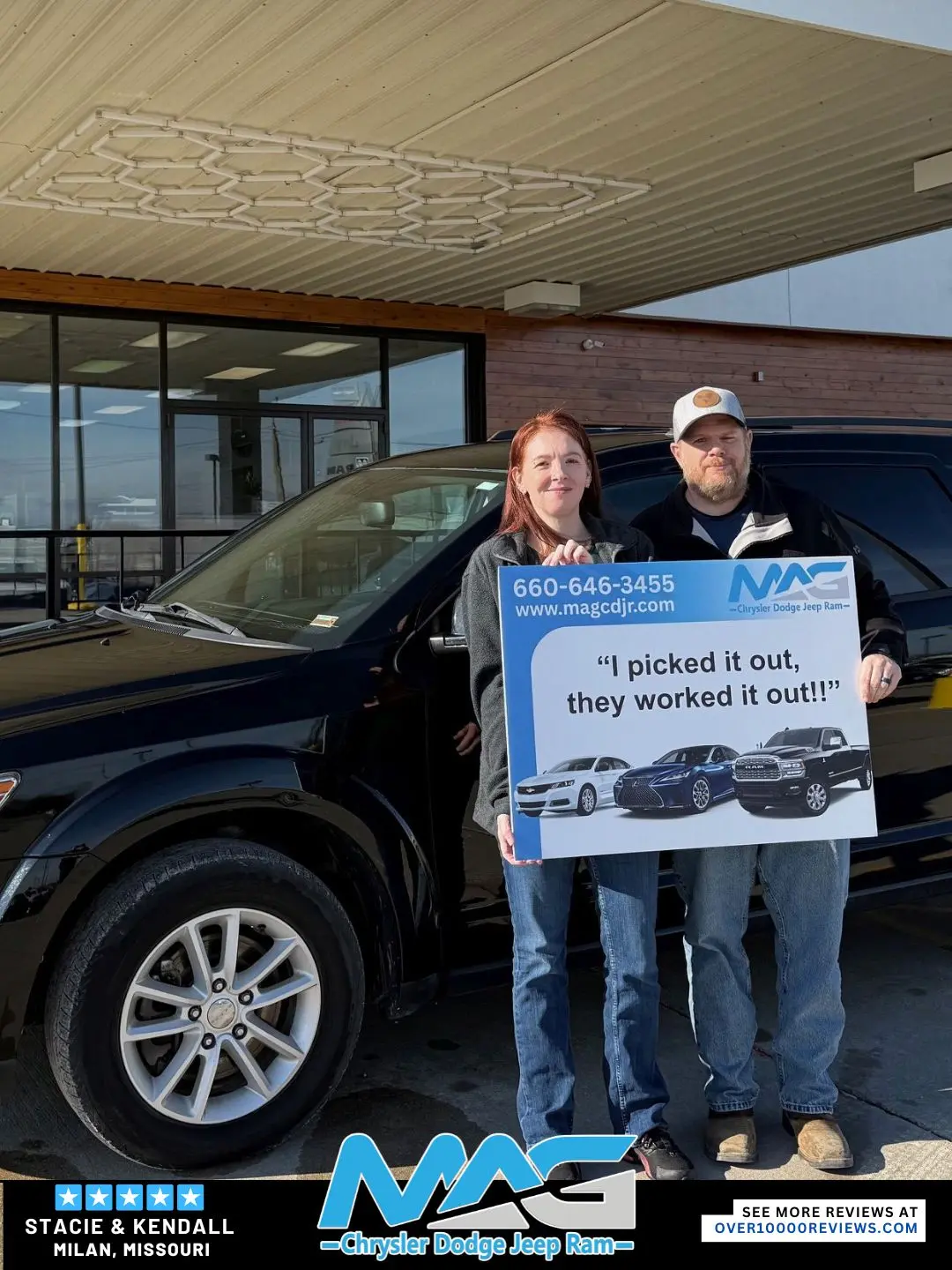 Smiling MAG CDJR customer featured in a testimonial about excellent car buying experience