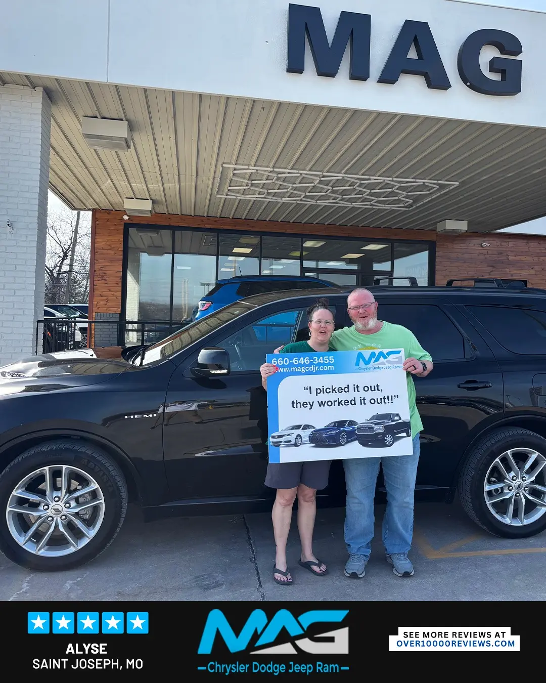 Smiling MAG CDJR customer featured in a testimonial about excellent car buying experience