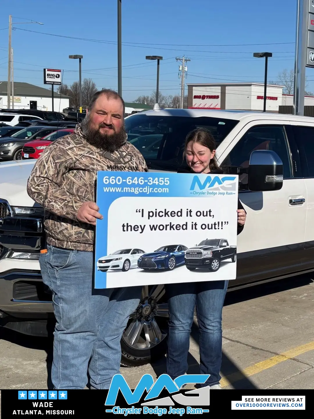 Smiling MAG CDJR customer featured in a testimonial about excellent car buying experience