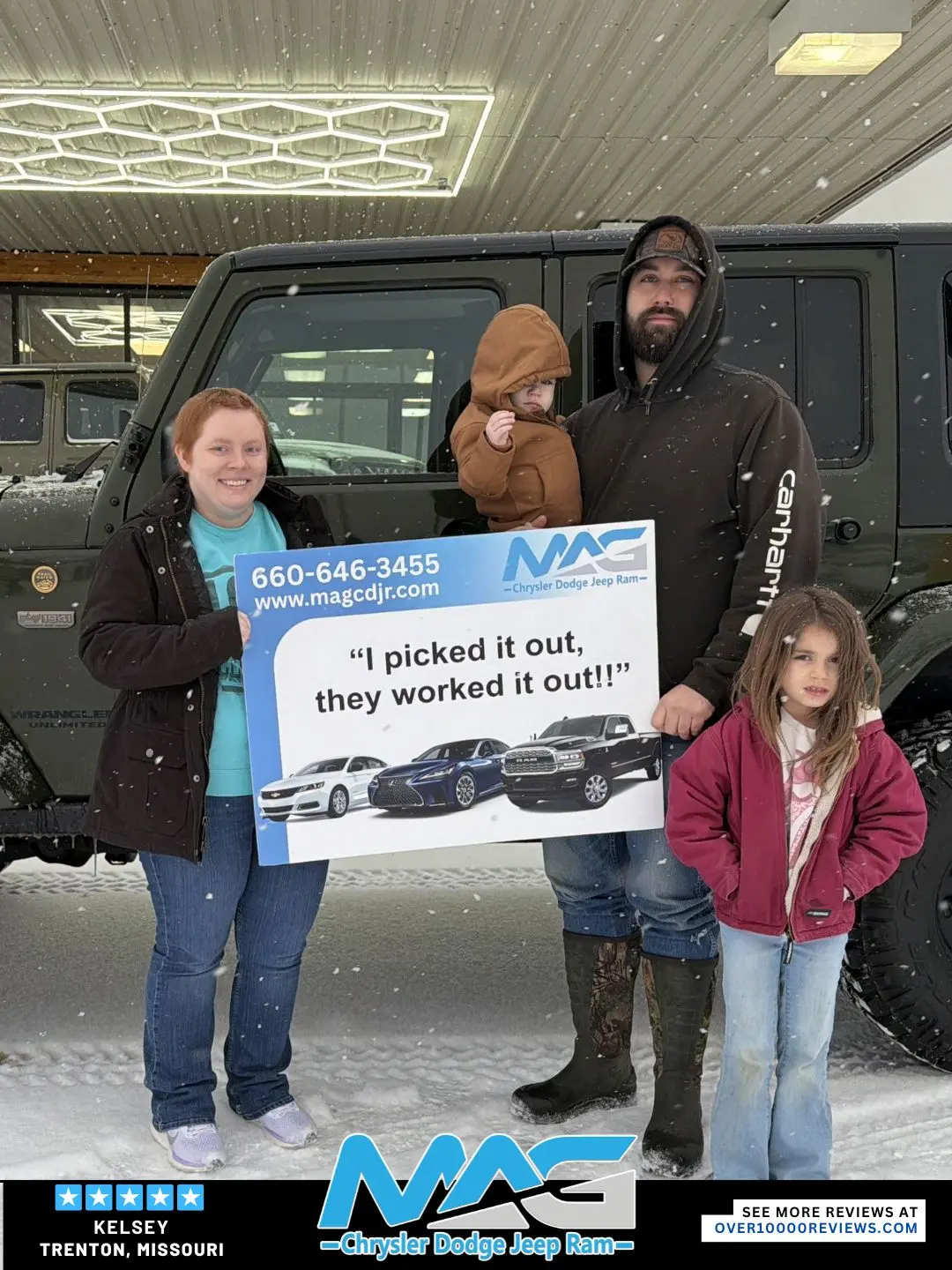 Smiling MAG CDJR customer featured in a testimonial about excellent car buying experience