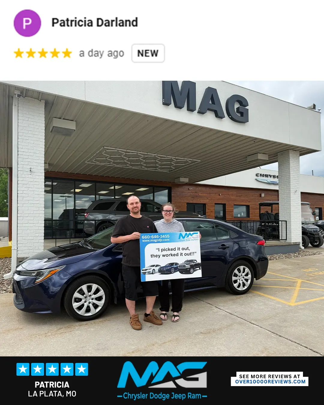 Smiling MAG CDJR customer featured in a testimonial about excellent car buying experience