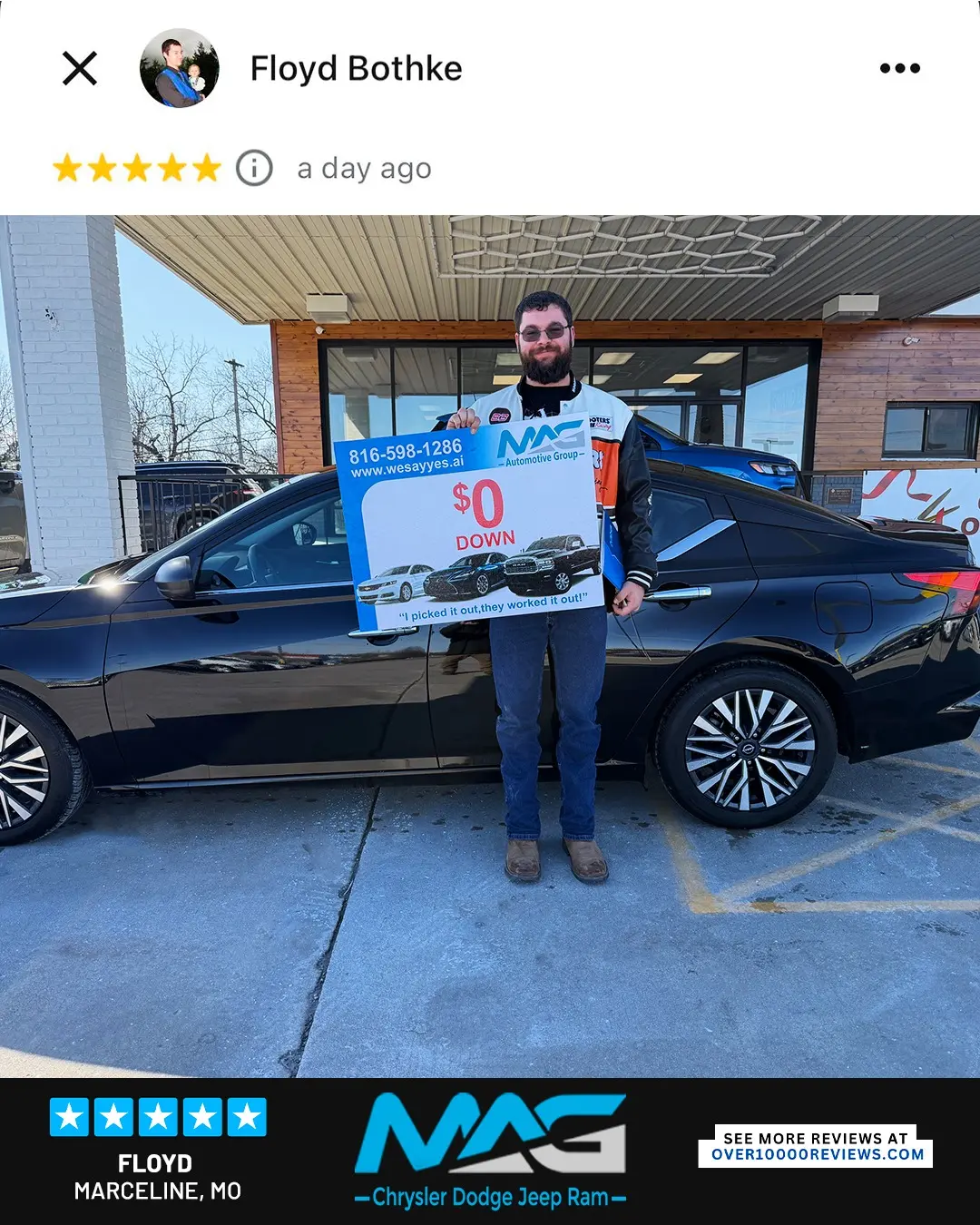 Smiling MAG CDJR customer featured in a testimonial about excellent car buying experience