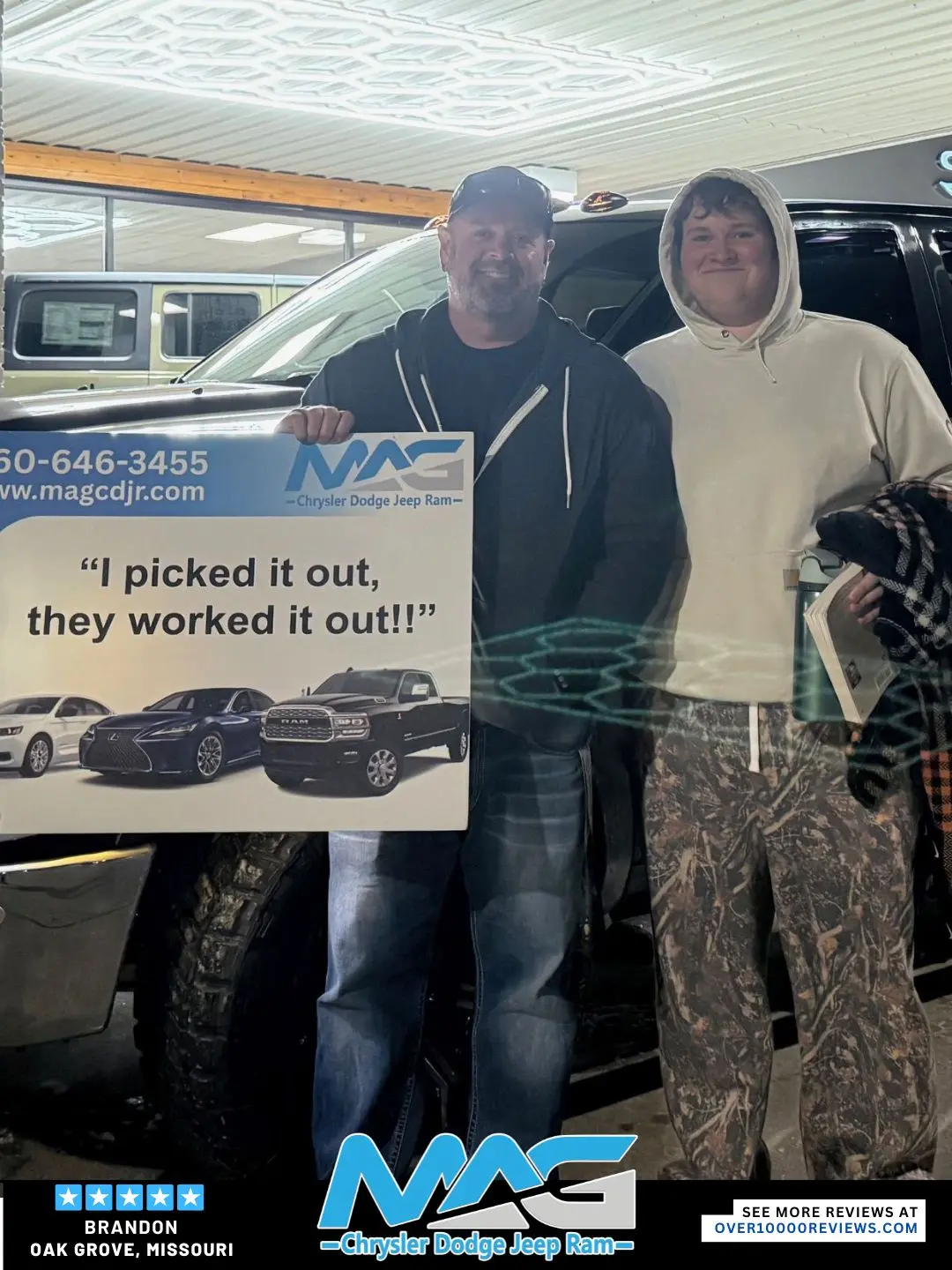 Smiling MAG CDJR customer featured in a testimonial about excellent car buying experience