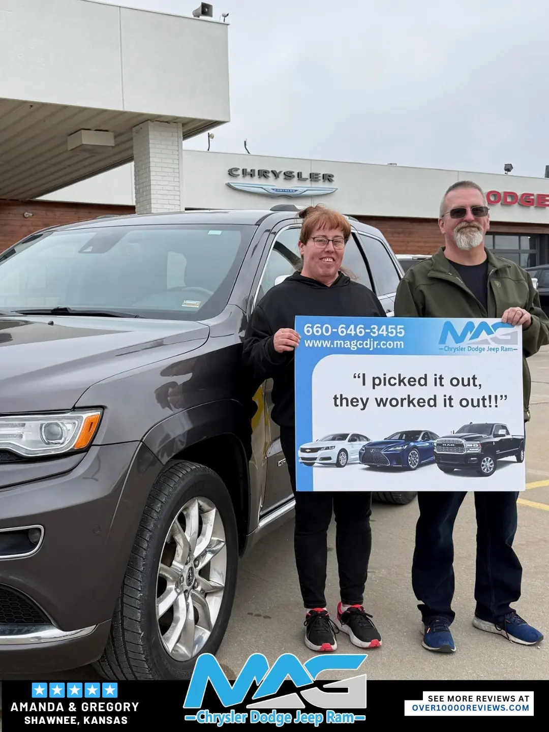 Smiling MAG CDJR customer featured in a testimonial about excellent car buying experience