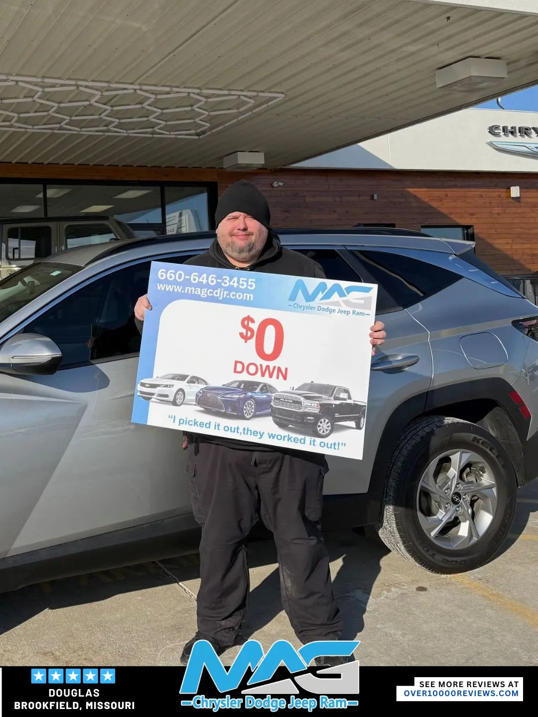 Smiling MAG CDJR customer featured in a testimonial about excellent car buying experience