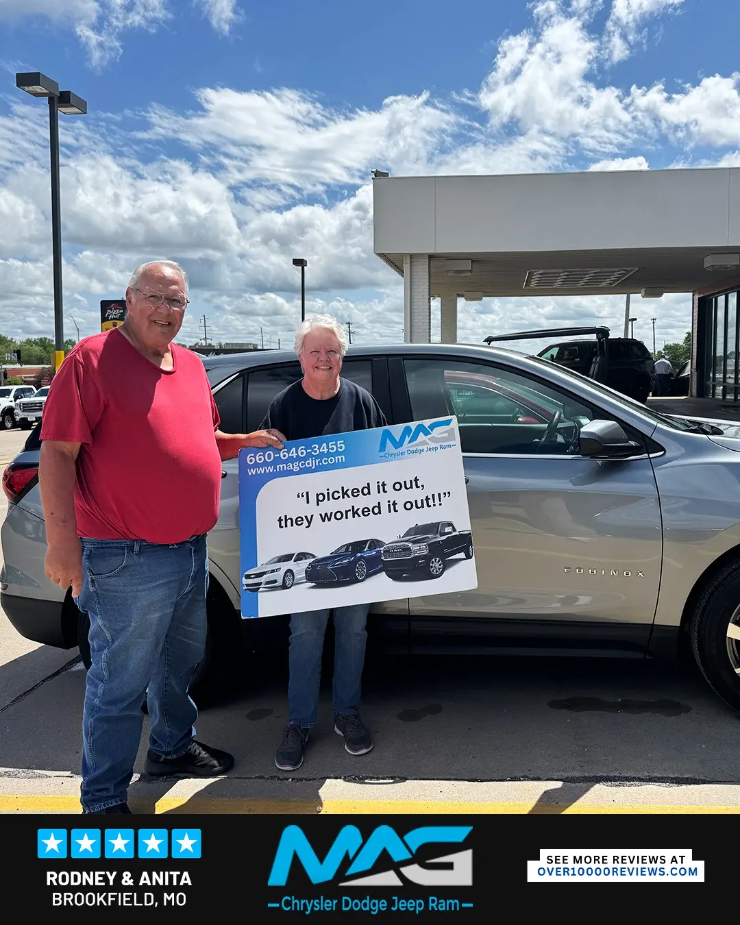 Smiling MAG CDJR customer featured in a testimonial about excellent car buying experience