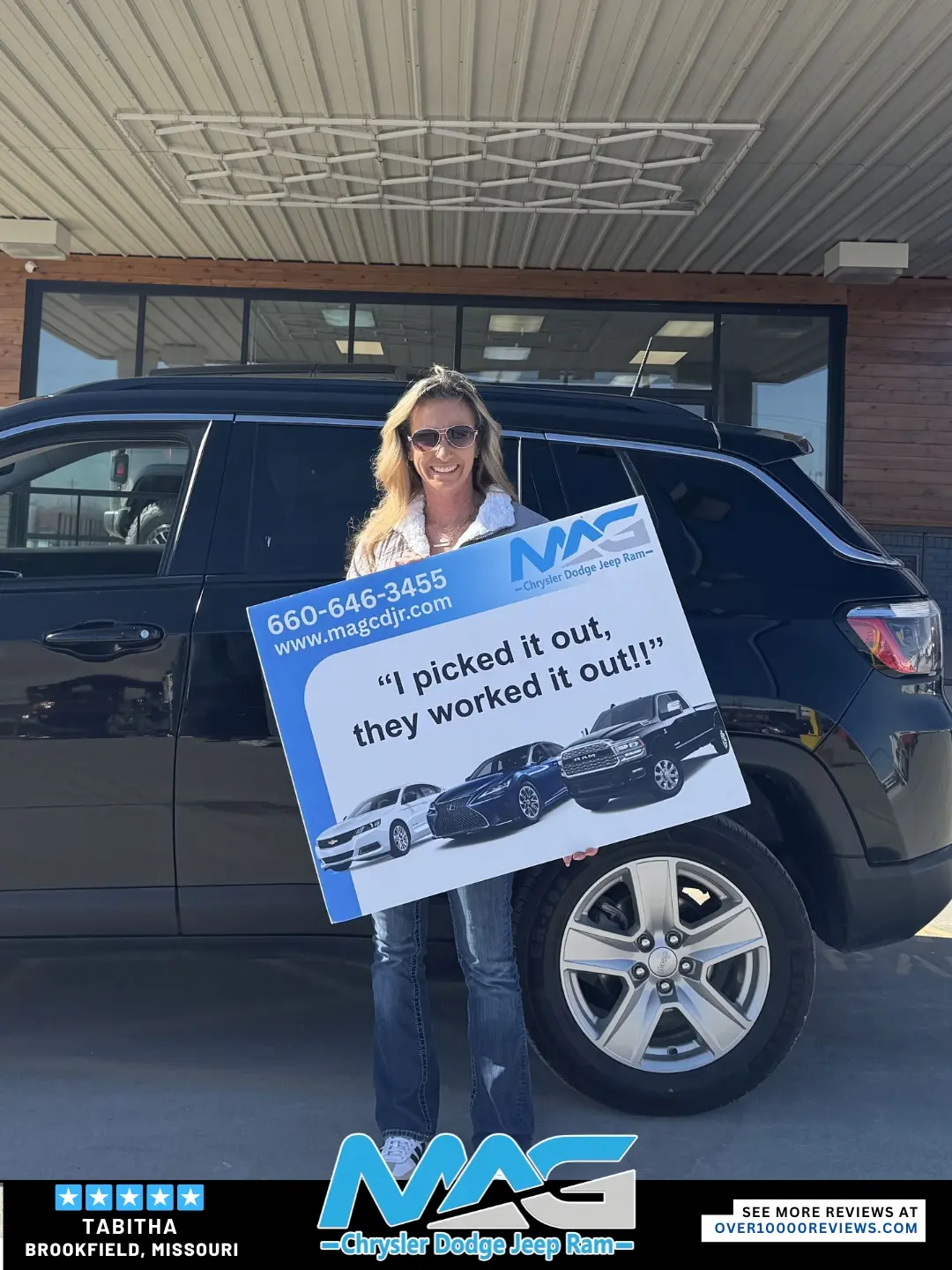 Smiling MAG CDJR customer featured in a testimonial about excellent car buying experience