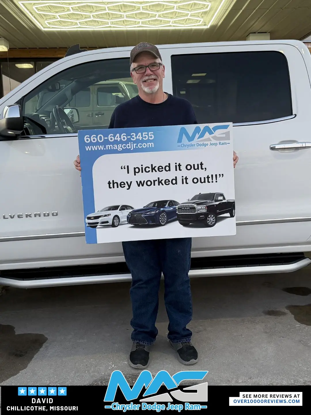 Smiling MAG CDJR customer featured in a testimonial about excellent car buying experience