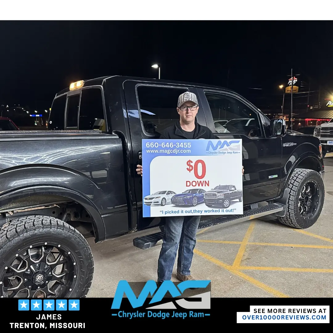 Smiling MAG CDJR customer featured in a testimonial about excellent car buying experience