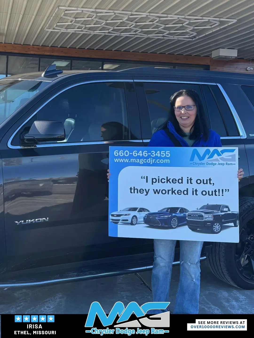 Smiling MAG CDJR customer featured in a testimonial about excellent car buying experience